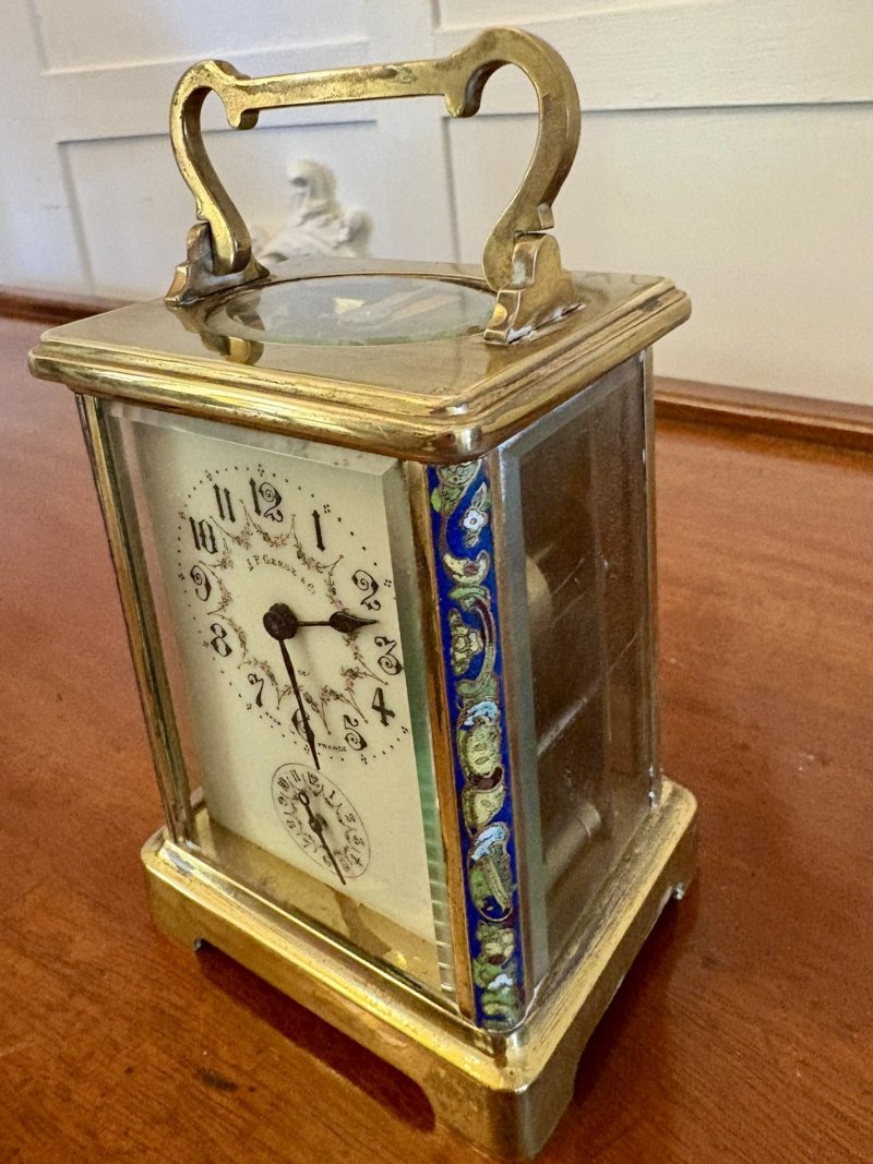 Antique Edwardian Quality Brass and Champleve Enamelled Carriage Clock - Image 6